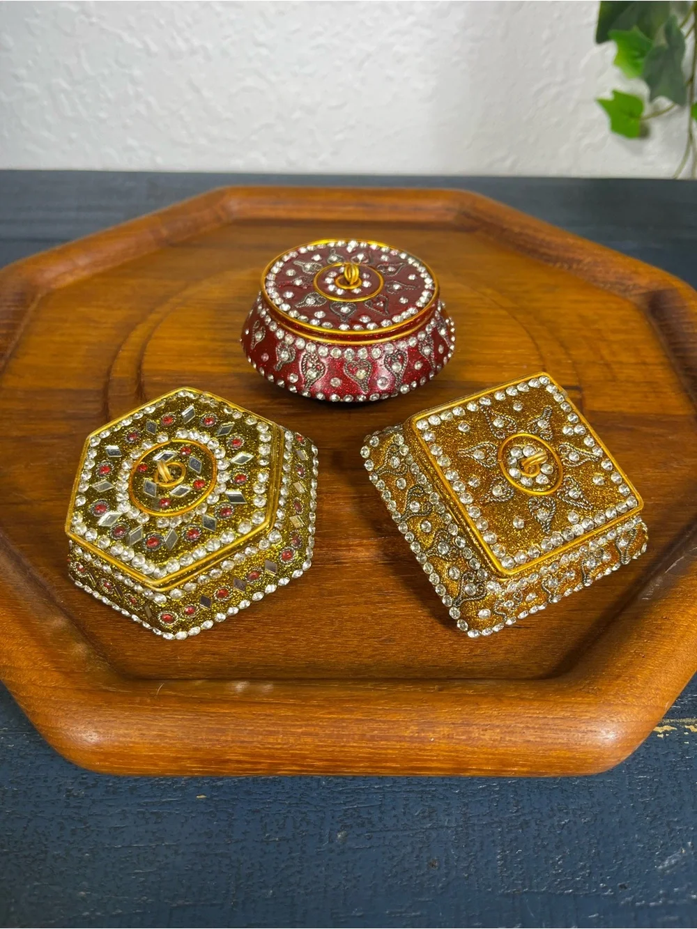 Vintage Ornate Trinket Boxes Set or Lot of 3